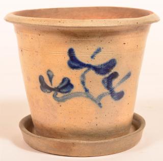 Appraisal: Unsigned th Century Glazed Stoneware Pottery Flower Pot With cobalt