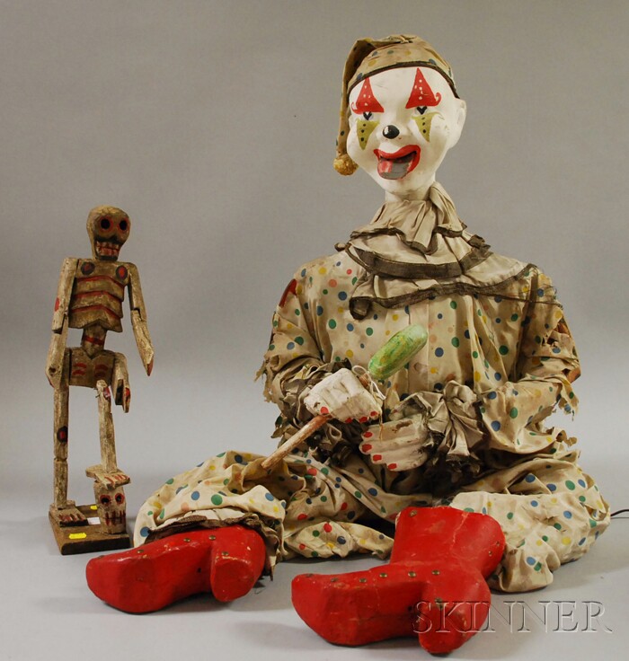 Appraisal: Electric Painted Composition Clown Automaton and a Mexican Carved and