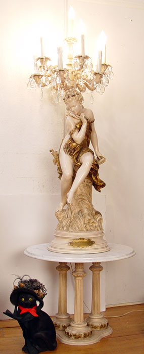 Appraisal: OUTRAGEOUS FIGURAL LAMP ON MARBLE TOP TABLE light candelabra semi