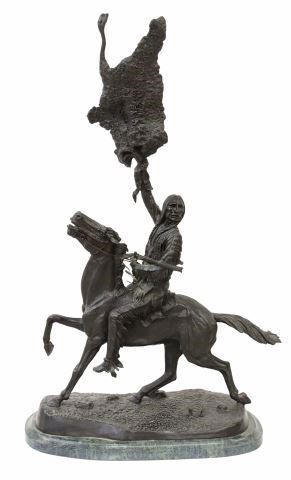 Appraisal: Western patinated bronze sculpture The Buffalo Signal after the original