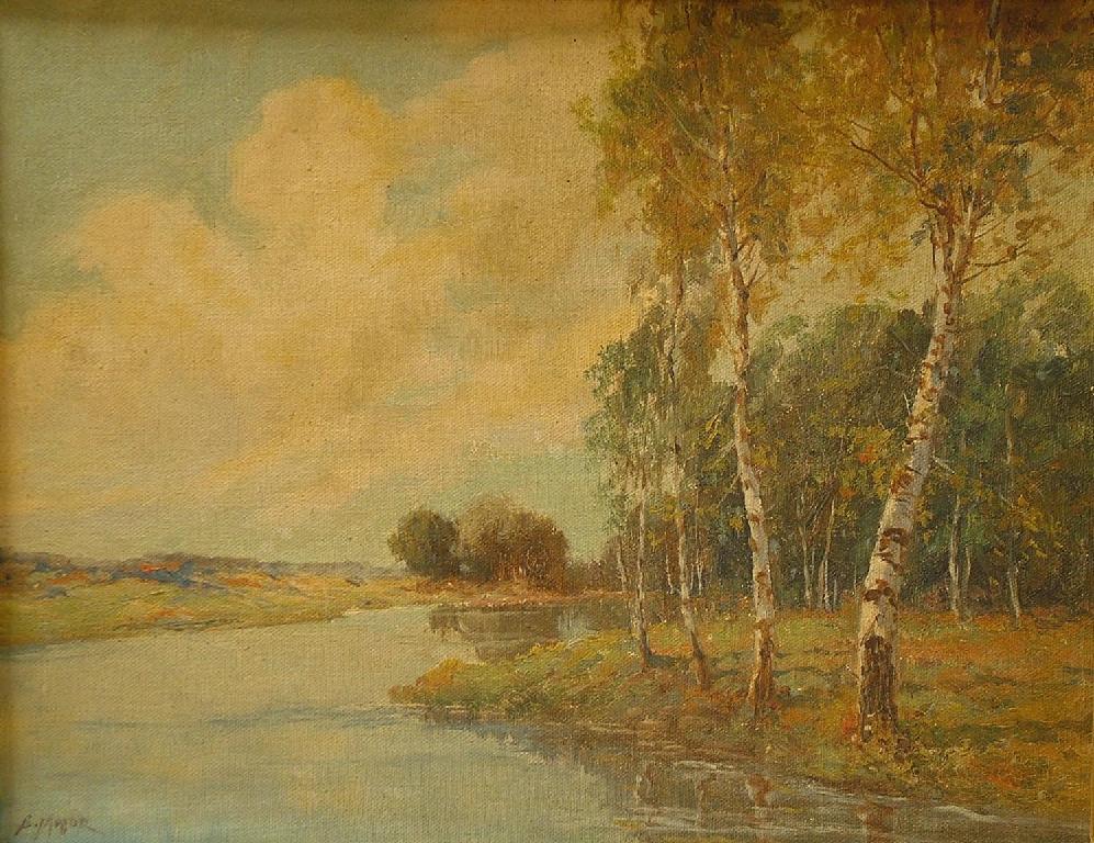 Appraisal: By F Major th century - river landscape with silver