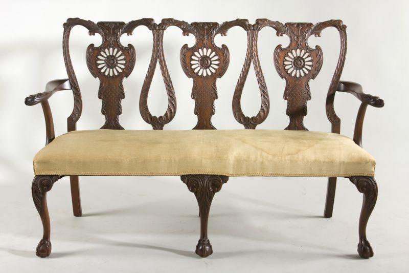 Appraisal: Irish Chippendale Style Triple Back Settee late th century mahogany