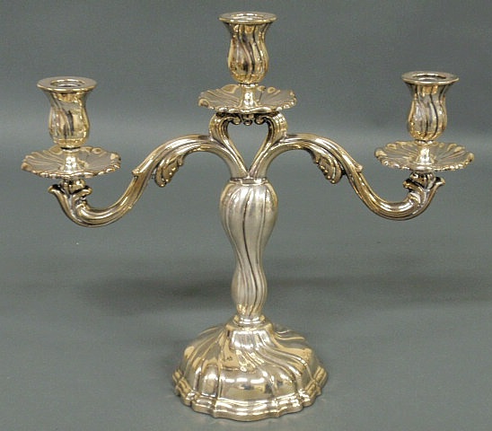 Appraisal: Chippendale style silverplate single three-light candelabra h x w base