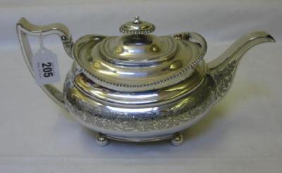 Appraisal: A GEORGIAN TEAPOT of rounded oblong form with beaded edging