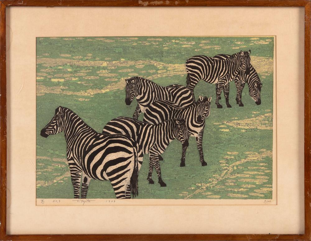 Appraisal: FUMIO FUJITA JAPAN BORN ZEBRAS NO WOODBLOCK PRINT ON PAPER