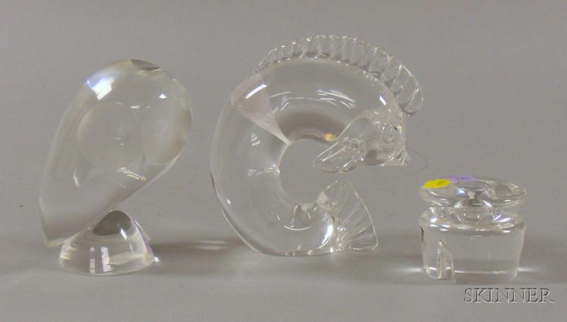 Appraisal: Three Colorless Art Glass Items two animal figures in the