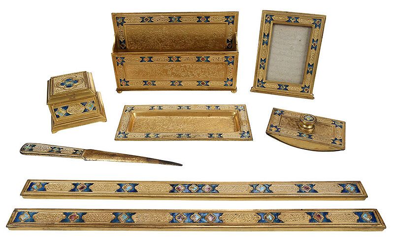 Appraisal: Seven Piece Tiffany Bronze Double X Desk Set American early