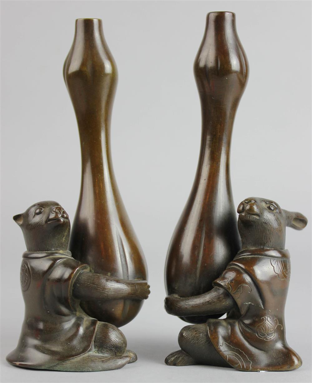 Appraisal: PAIR OF JAPANESE BRONZE GOURDINE VASES MEIJI PERIOD cast as