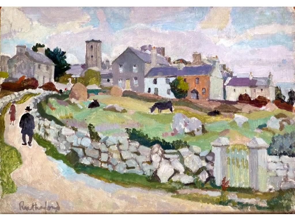 Appraisal: HARRY RUTHERFORD - OIL PAINTING ON ARTIST BOARD Village scene