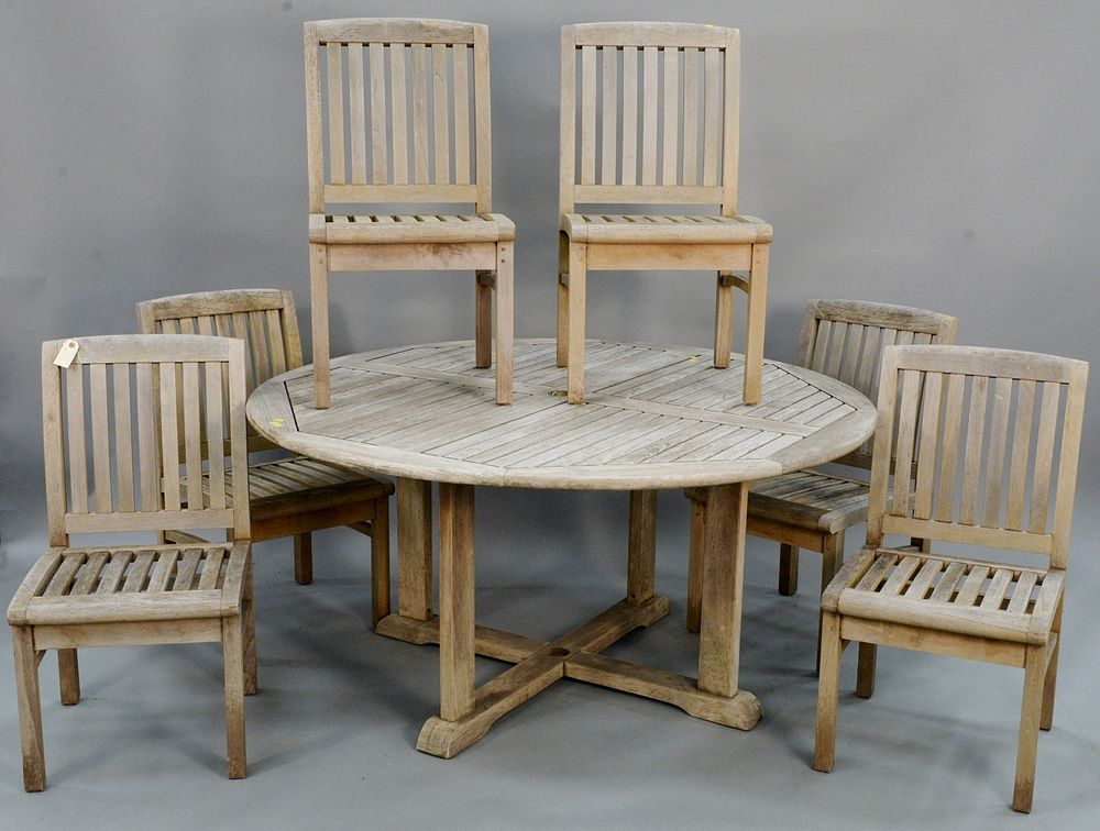 Appraisal: Seven piece outdoor teak set includes Outdoor Classics round dining