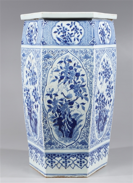 Appraisal: Chinese hexagonal blue and white porcelain umbrella stand with allover