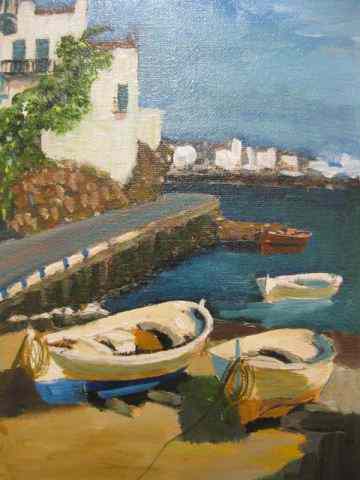 Appraisal: Oil on Canvas boats in harbor image area '' x