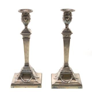 Appraisal: Pair Victorian silver candlesticks Pair Victorian silver candlesticks London c