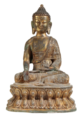 Appraisal: A CHINESE GILT METAL BUDDHA in the Ming style seated