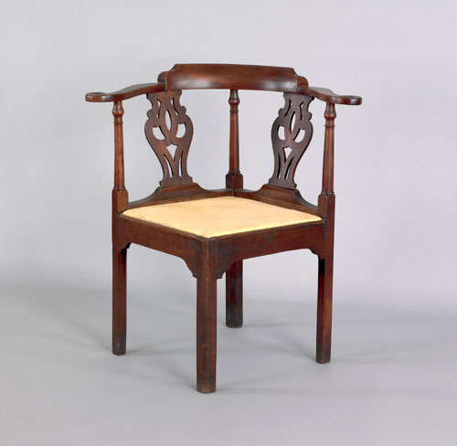 Appraisal: George III mahogany corner chair ca with scrolled arms and