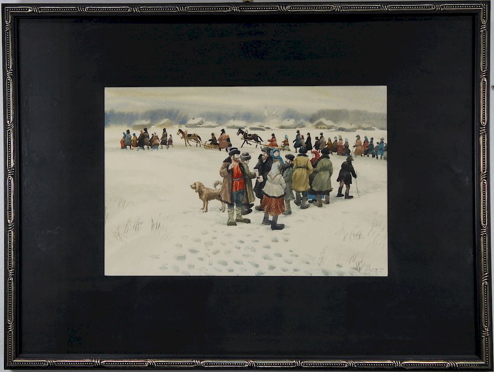 Appraisal: Signed Russian School W C of Figures in Winter Signed