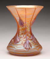 Appraisal: LOETZ DECORATED VASE Caramel colored flaring vase with iridescent blue