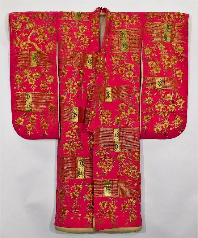 Appraisal: Edo Period Pink Cherry Blossom Uchikake Kimono Japan Circa Hand