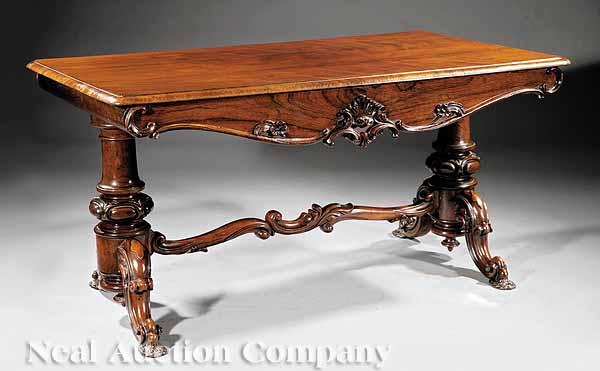 Appraisal: A English Carved Rosewood Library Table mid- thc an associated