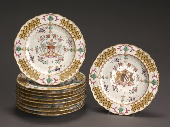 Appraisal: Set of Ten Samson Chinese Export Style Armorial Cabinet Plates