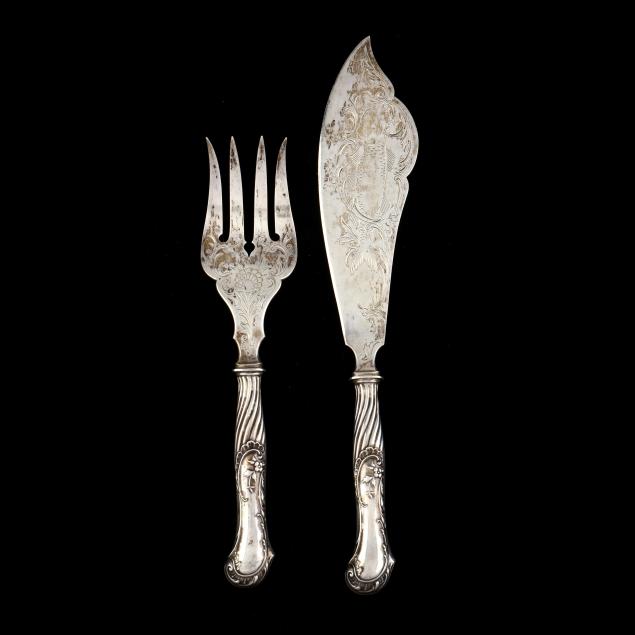 Appraisal: ANTIQUE GERMAN SILVER FISH SLICE AND FORK SET Late th