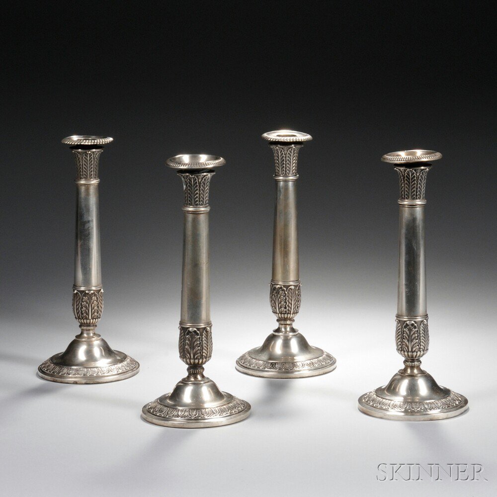 Appraisal: Assembled Set of Four Weighted Continental Silver Candlesticks two stamped