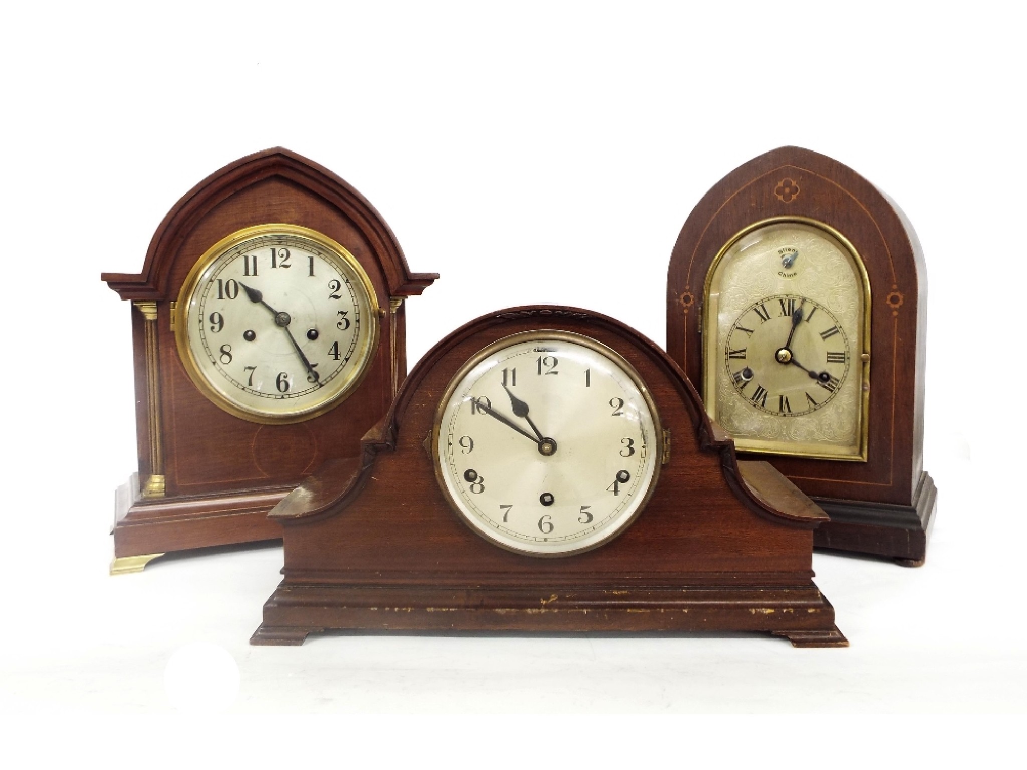 Appraisal: Mahogany Napoleon hat style three train mantel clock striking on