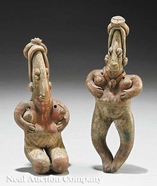 Appraisal: Two Jalisco Polished Pottery Female Figures c BC - AD