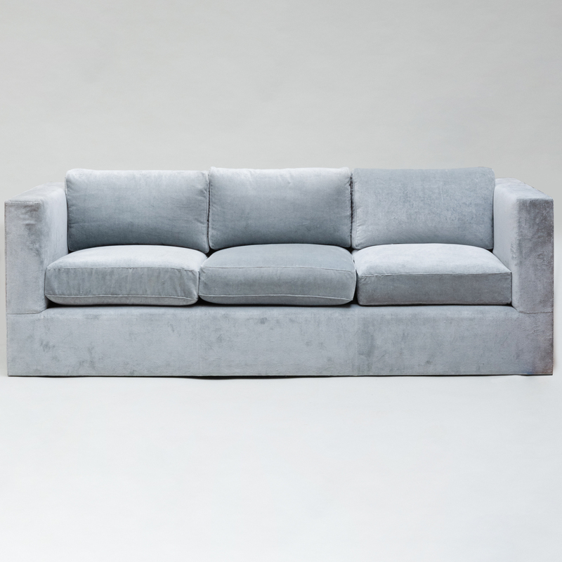 Appraisal: Contemporary Pale Grey Velvet Upholstered Three Seat Sofa De Angelis