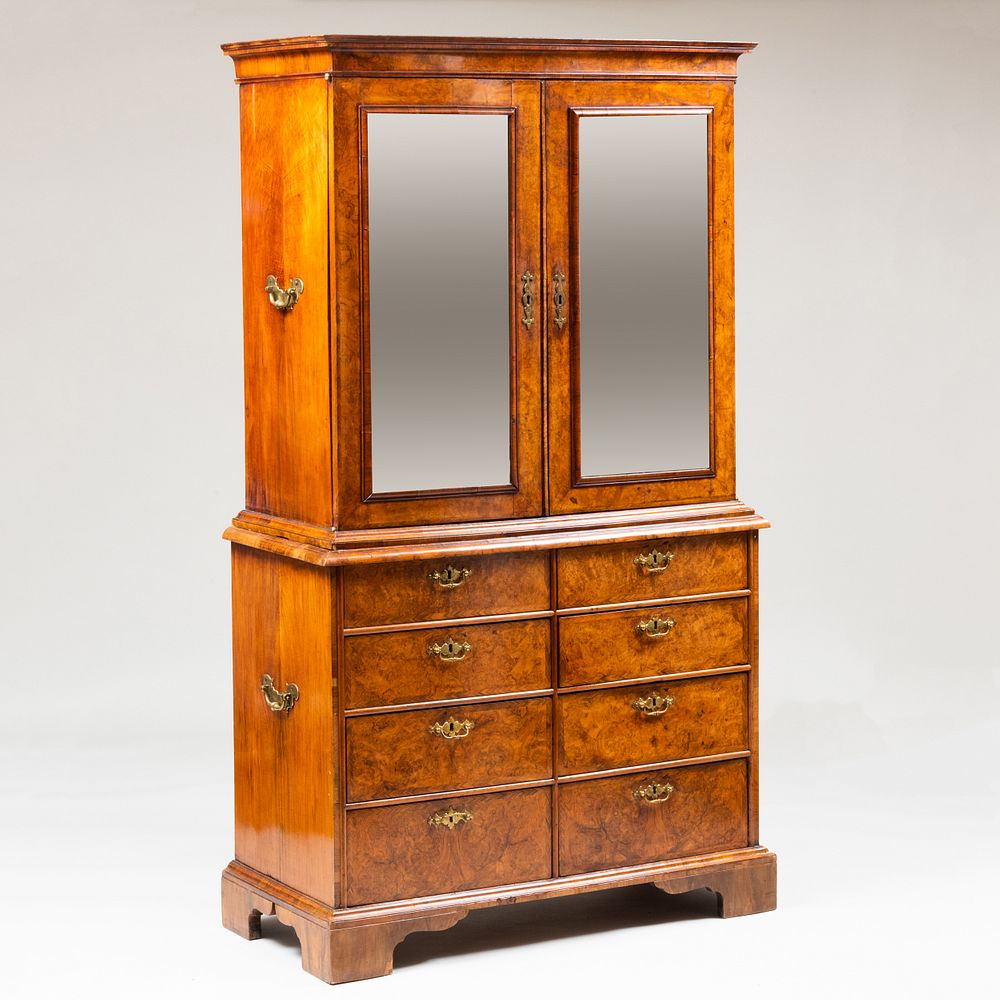 Appraisal: George II Inlaid Burl and Figured Walnut Bookcase In two