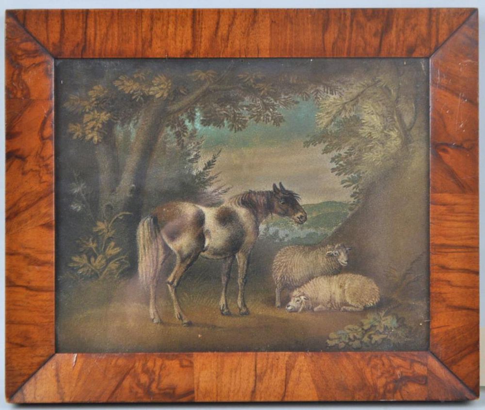 Appraisal: English School Sand Painting Horse Two Sheep framed not examined