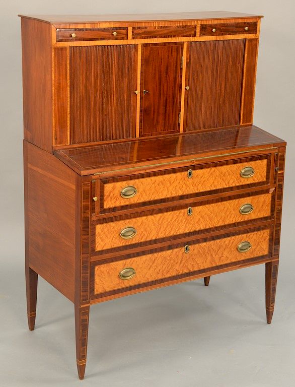 Appraisal: Federal mahogany tambour desk in two parts upper section with