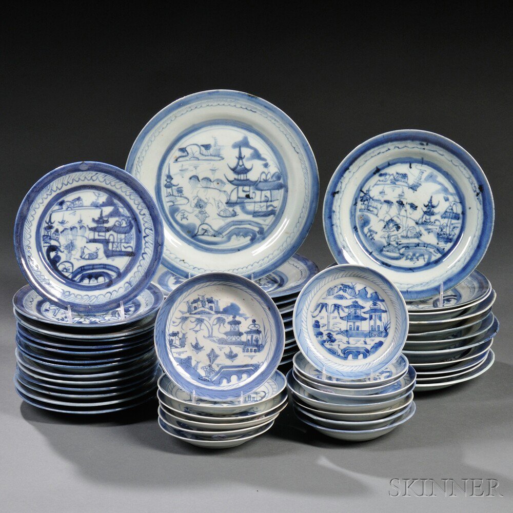 Appraisal: Assembled Group of Blue and White Canton Porcelain Tableware China