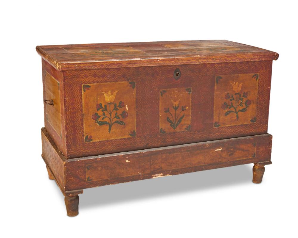 Appraisal: A Pennsylvania Dutch painted wood chest Second-half th Century With