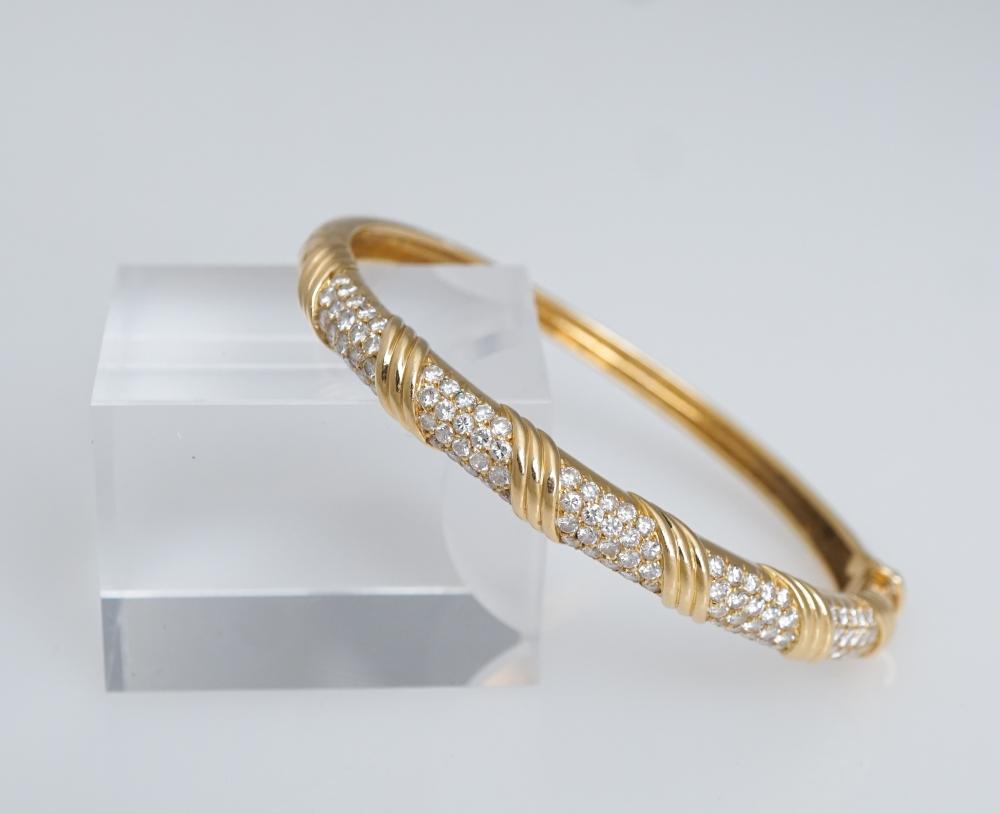 Appraisal: VAN CLEEF ARPELS -KARAT YELLOW-GOLD AND DIAMOND BANGLE BRACELETVan Cleef