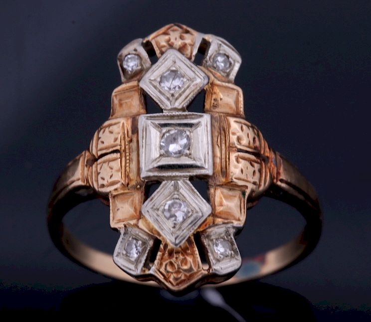 Appraisal: Classic Art Deco 's Diamond k Gold Ring For your