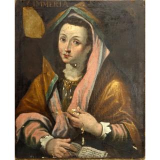 Appraisal: th Century Bologna Oil Painting Cimmerian Sibyl Laid on Canvas