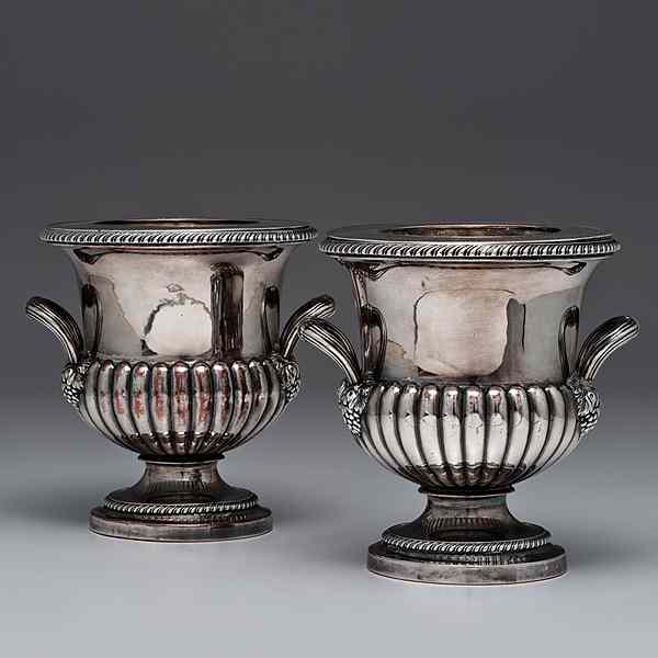 Appraisal: Pair of George III Sheffield Plate Two-Handled Wi English th