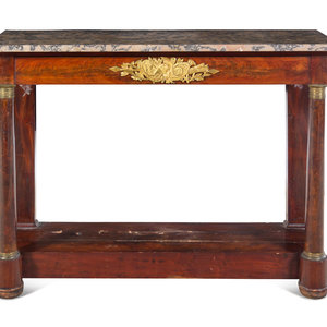 Appraisal: An Empire Style Gilt Metal Mounted Mahogany Marble-Top Pier Table