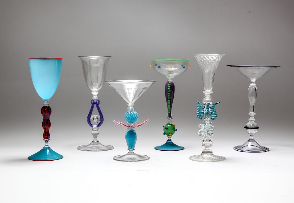 Appraisal: Venetian and Blown Art Glass Cocktail Glasses Group of six