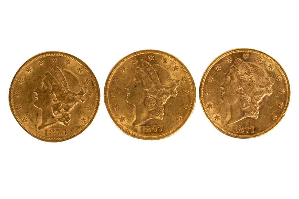 Appraisal: GROUP OF THREE US 'LIBERTY DOUBLE EAGLE' GOLD COINScomprising and