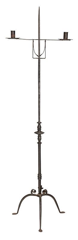 Appraisal: Adjustable Wrought Iron Two Arm Candle Holder th th century