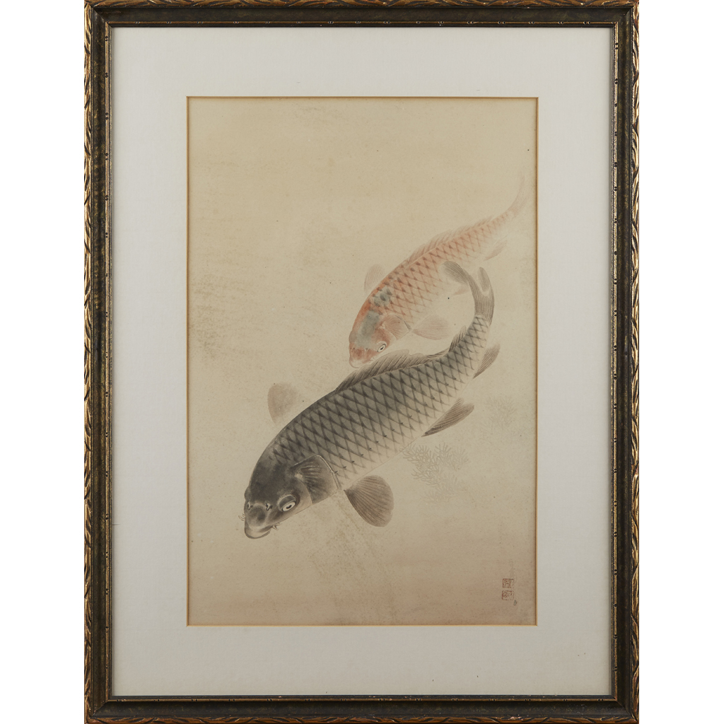 Appraisal: JAPANESE SCHOOL TH CENTURY KOI ink and colour on paper