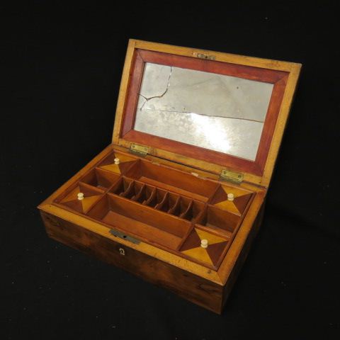 Appraisal: Victorian Sewing Box fine burl with fancy inlaid interior compartments