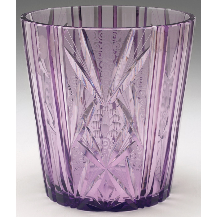 Appraisal: Art Glass vase cylindrical cut glass form in amethyst glass