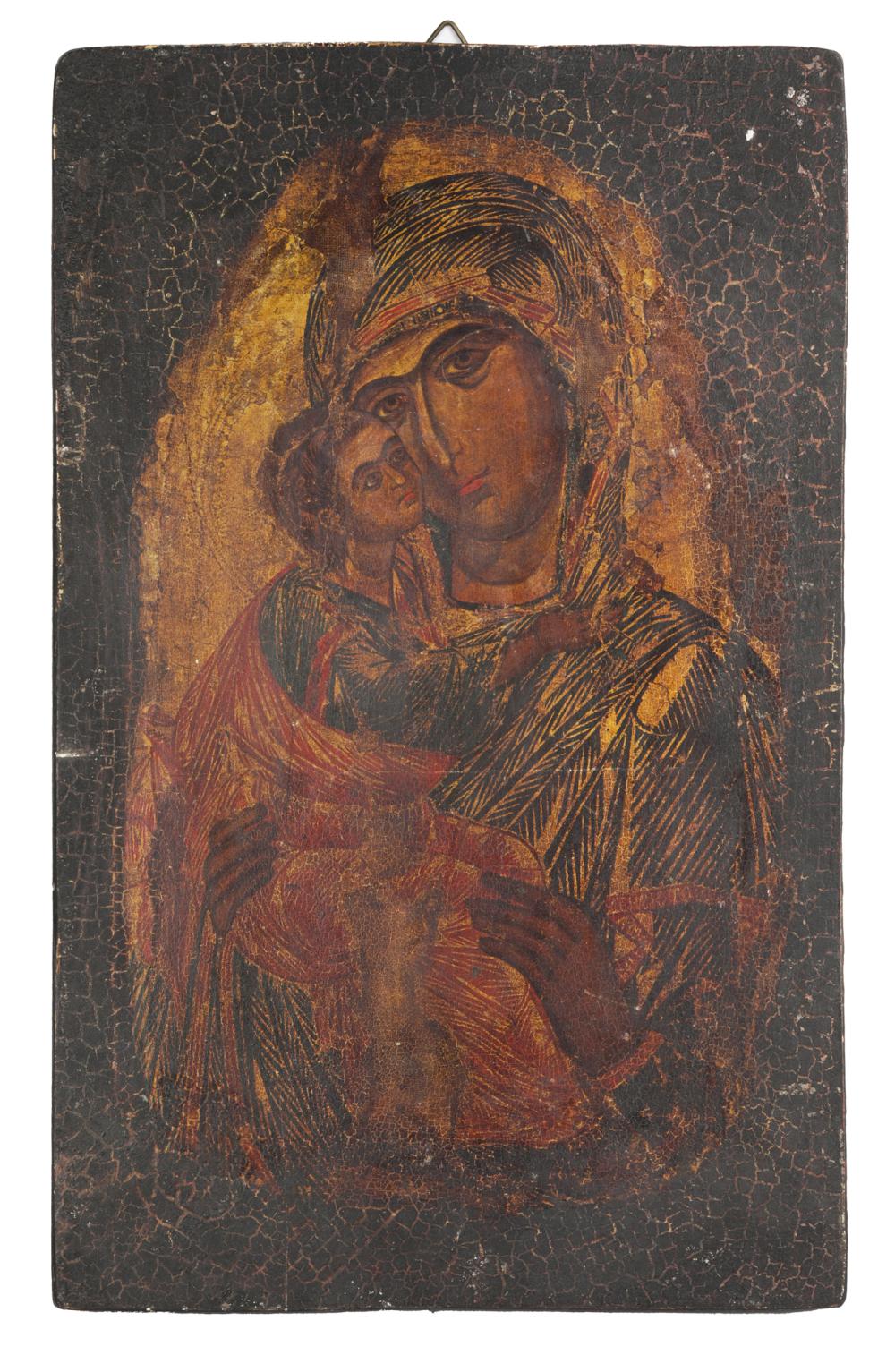 Appraisal: RELIGIOUS PAINTED PANELon board depicting the Virgin and Child x