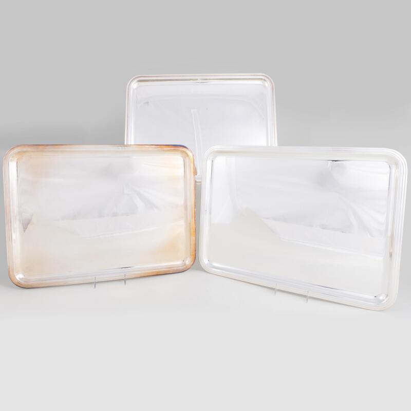 Appraisal: Set of Three Christofle Silver Plate Serving Trays x in