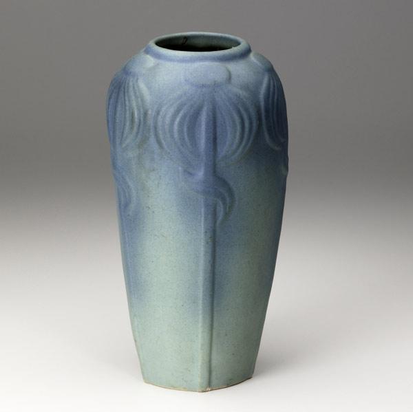 Appraisal: VAN BRIGGLE Late ovoid vase carved with poppies