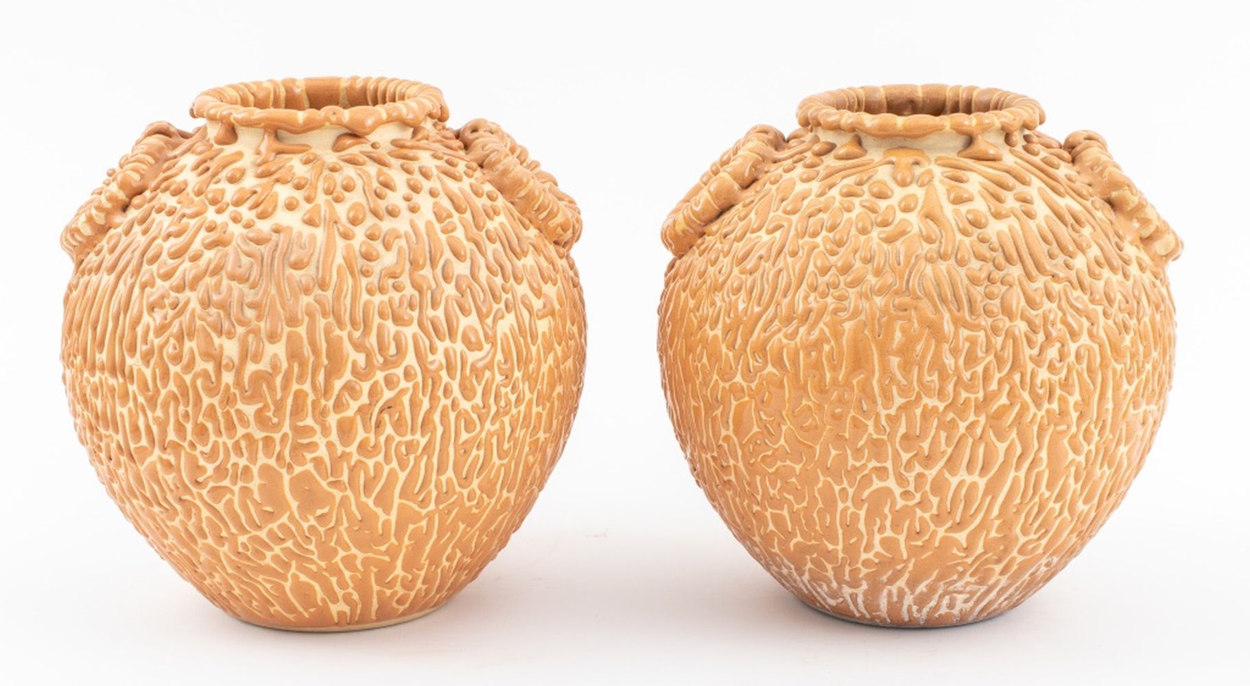 Appraisal: JAPANESE MODERN CRAWLING GLAZE AMPHORA VASES PAIR Pair of Japanese