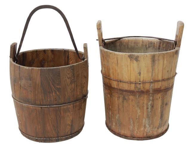 Appraisal: lot of Wood water buckets early th c stave constructed